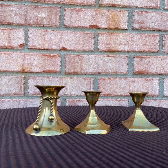 Vintage Solid Brass Mini Candleholders Set of 3 - Picture 1 of 7
